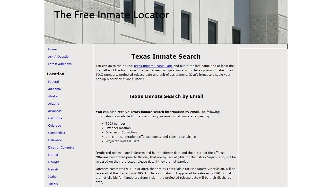 Texas Inmate Search, TDCJ Inmate Search