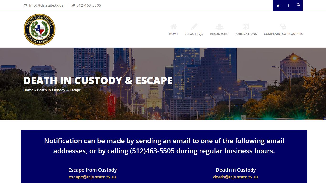 Death in Custody & Escape - Texas Commission on Jail Standards